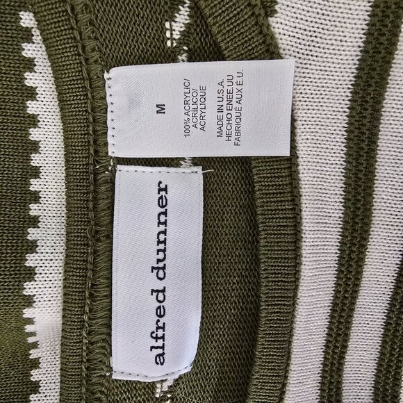 WOMENS ALFRED DUNNER BOLD STRIPED SWEATER DARK OLIVE AND CREAM SIZE MED EUC - Picture 6 of 8